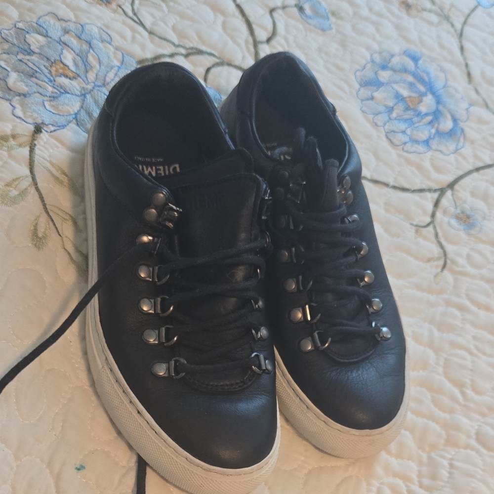 DIEMME Made In Italy 🥰 Black Leather Sneakers with White Soles